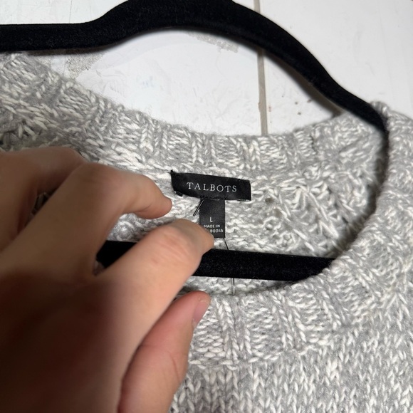 Talbots Grey and White Marled Crewneck Sweater Wide Sleeve Size Large NWT - Picture 6 of 8